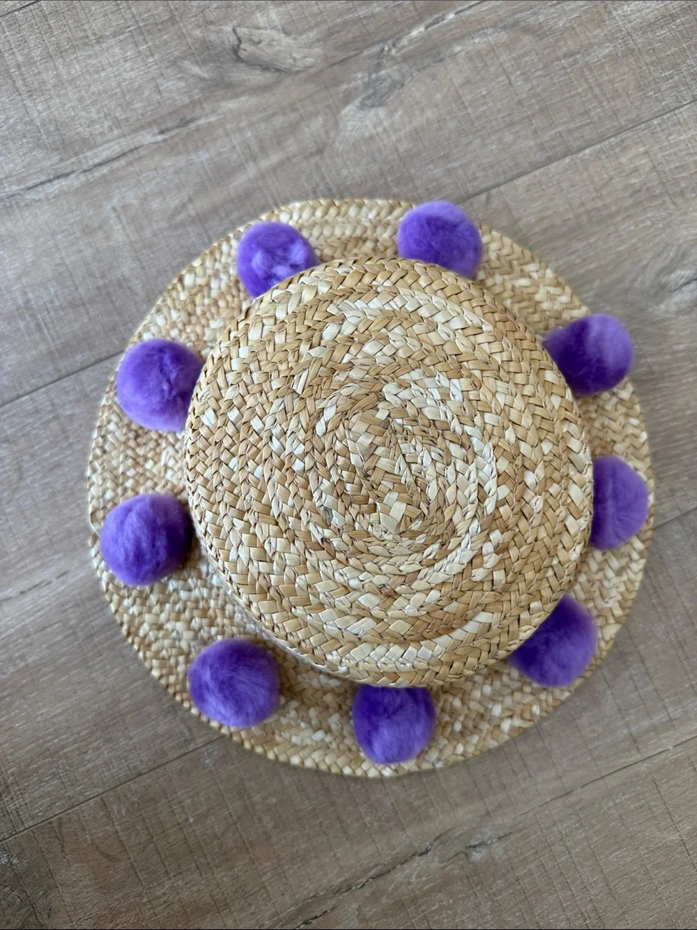 Picolli Principi Kids Straw Pom-Pom Sun Hat - Purple